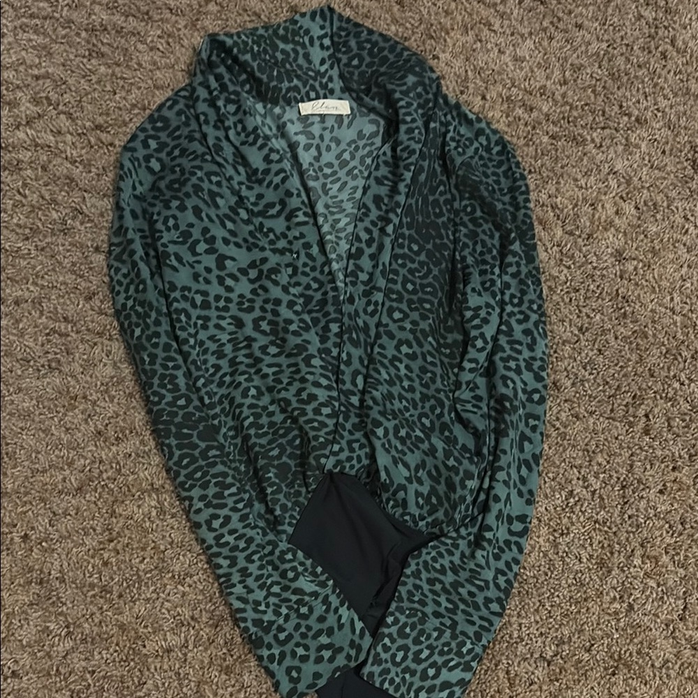 Elan Teal and Black Leopard Print Bodysuit